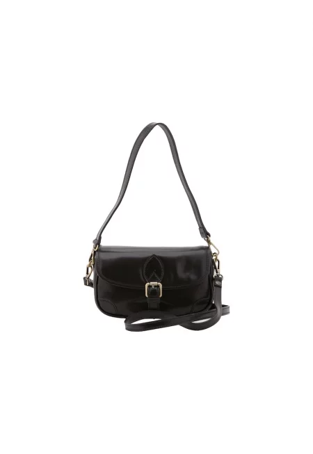 Кожена чанта през рамо с отделяща се презрамка - Черен