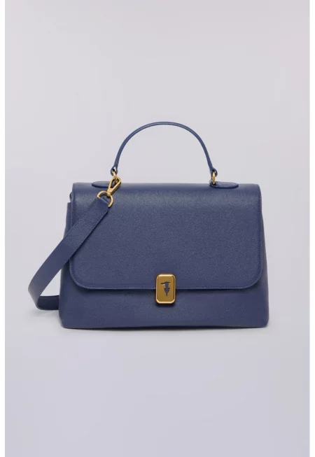 Кожена чанта с допълнителна презрамка - Тъмносин