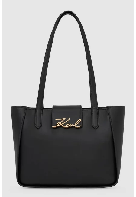 Кожена чанта с лого - Черен