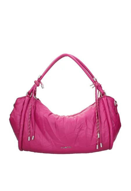 Кожена чанта за рамо с цип - Фуксия
