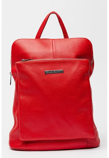 Кожена конвертируема раница с джобове с цип - Тъмночервен