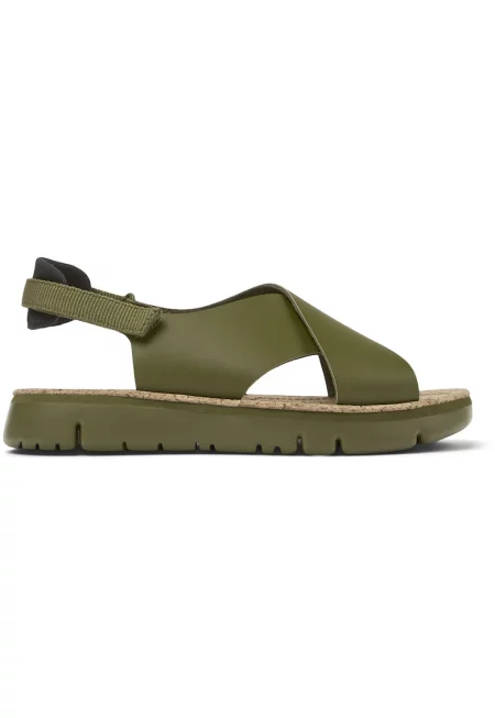 Кожени сандали Oruga с текстил - Зелен