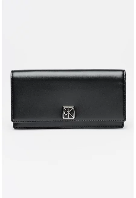 Кожено портмоне с метално лого - Черен