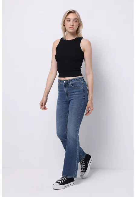 Леко разкроени дънки с висока талия - Тъмносин