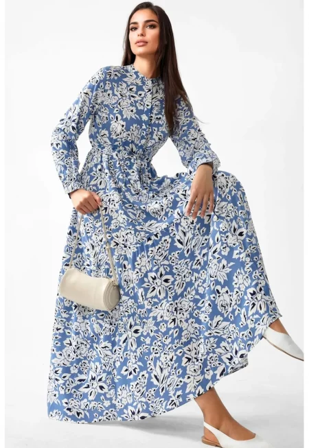 Макси рокля -  синя - текстилен материал