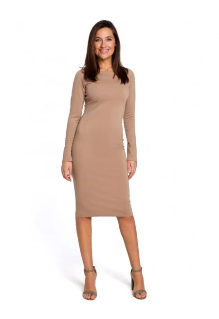 Миди рокля по тялото -  полиестер/памук