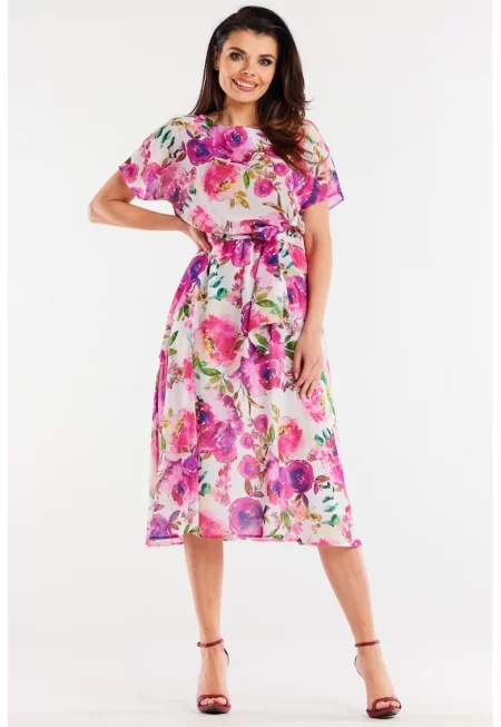 Миди Рокля с Принт и Къс Ръкав A510