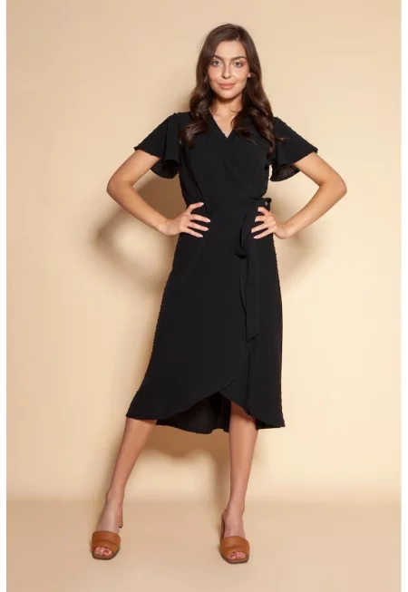 Миди рокля със странично завързване и прехвърлен модел