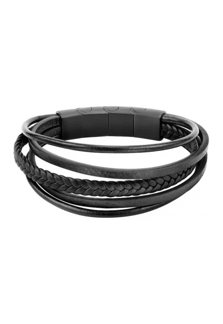 Многоредова кожена гривка - Бял/Черен