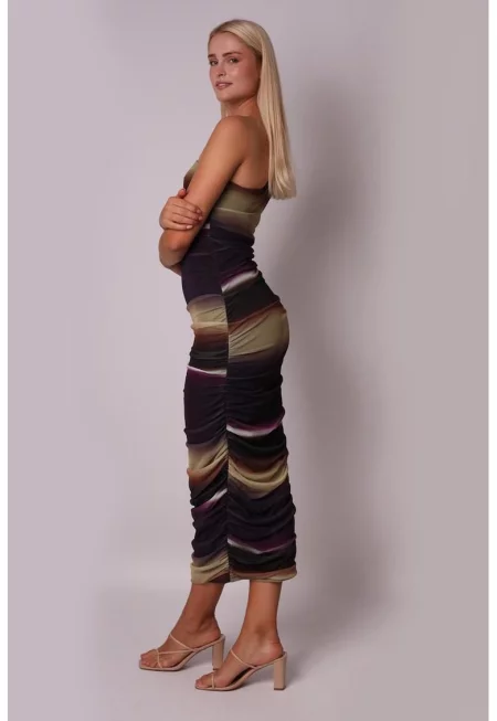 Мрежеста миди рокля с едно рамо и абстрактен принт RT281