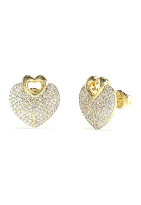 Обеци UBE05213 Heart от неръждаема стомана с кристали - Златист/Прозрачен