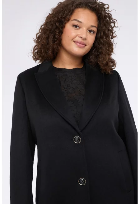 Палто с вълна с копчета - Черен