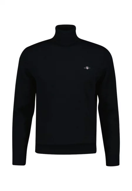 Памучен пуловер с поло - Черен