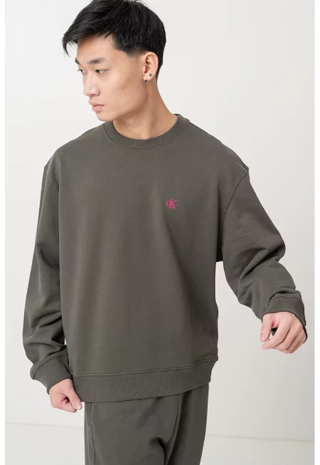 Памучен суитшърт с паднали ръкави - Тъмнозелен