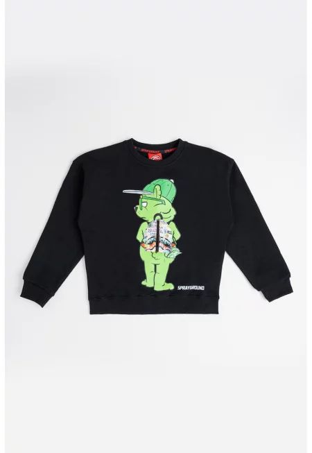 Памучен суитшърт Sharks In The Rizz Bear - Черен/Лайм зелено