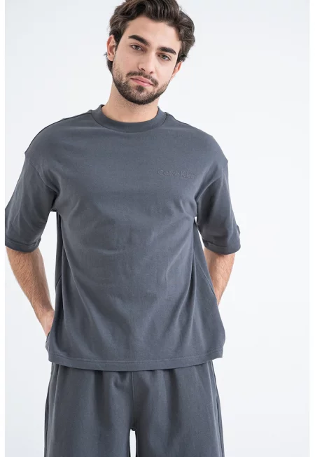 Памучна пижама с къси ръкави - Антрацитно сиво
