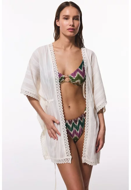 Памучно кимоно с връзка - Бял