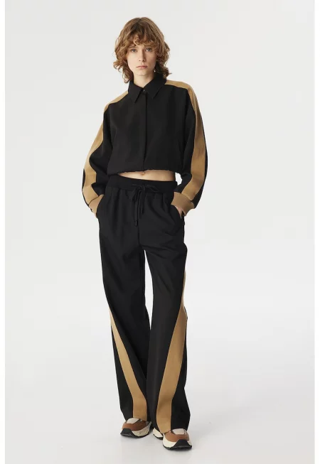 Панталон с връзка - Черен/Бежов