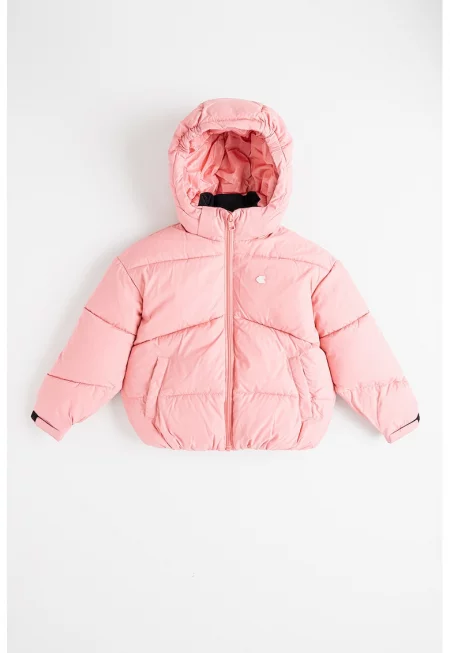 Подплатено зимно яке с отделяща се качулка - Розово