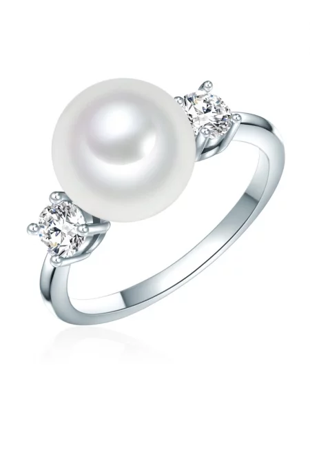 Пръстен с перли и циркони - Сребрист