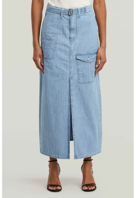 Права дънкова пола с джобове - Син