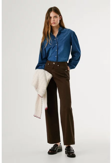 Прави дънки Lexa с висока талия - Тъмнокафяв