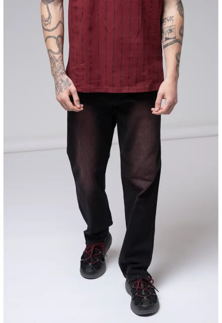 Прави дънки със захабен ефект - Черен