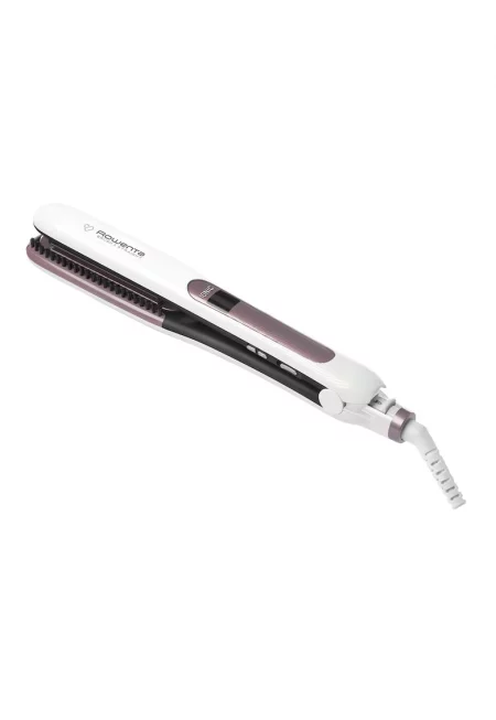 Преса за коса   Brush&Straight Premium Care - LCD - 130 - 200 °C - Сменяеми плочи - Йонизатор - Cashmere Keratin - Бяла/Лилава
