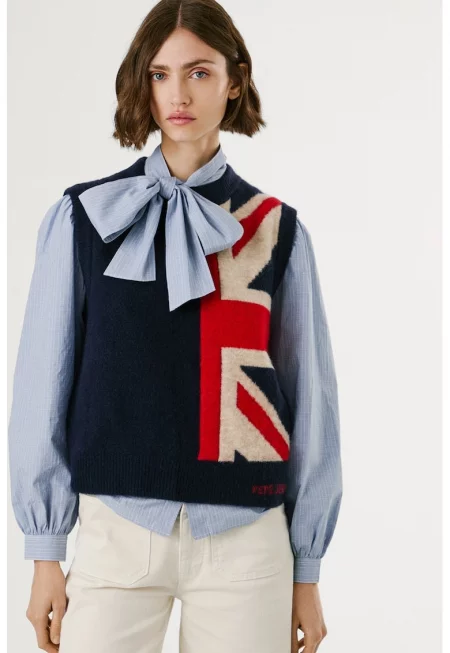 Пуловер с вълна без ръкави