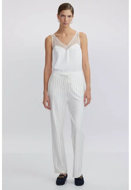 Раиран панталон с регулируема талия - Бял/Черен