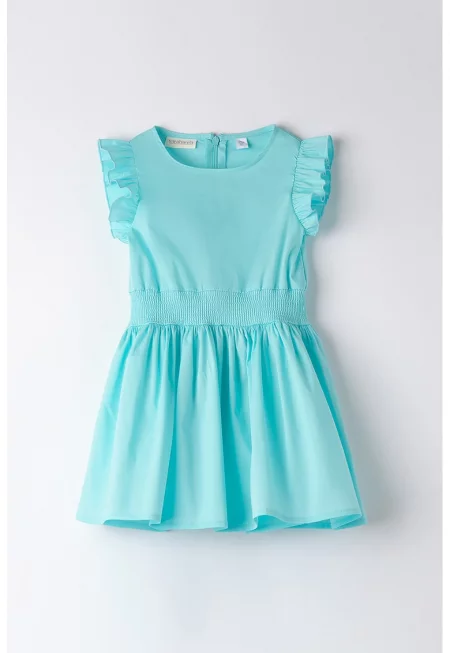 Разкроена рокля с набирания - Тюркоаз