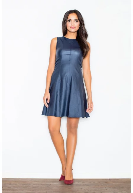 Разкроена рокля -  тъмносиньо - вискоза -