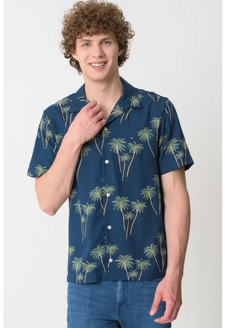 Риза от модал с принт - Зелен/Тъмносин