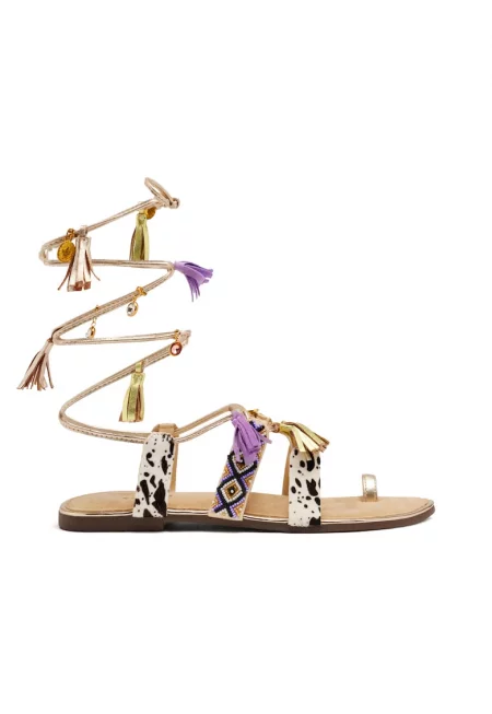 Сандали Montello с мъниста - Тъмнокафяв/Бежов