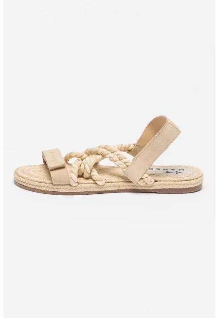 Сандали с велур - Светло бежово