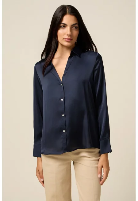 Сатинирана риза - Тъмносин -