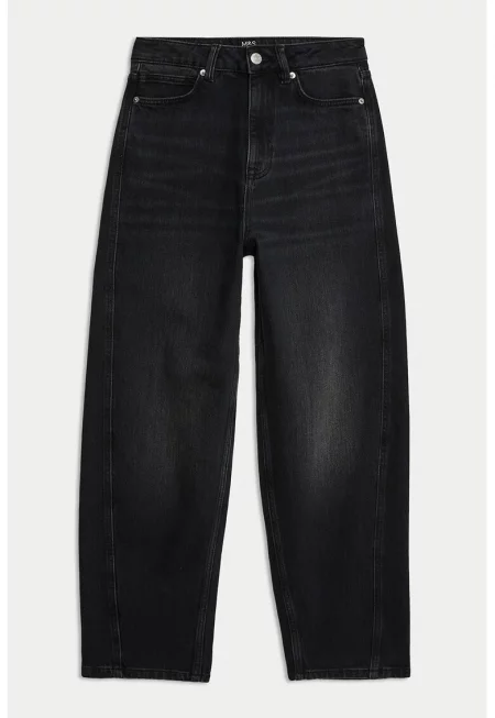 Широки дънки с висока талия - Избеляло черно