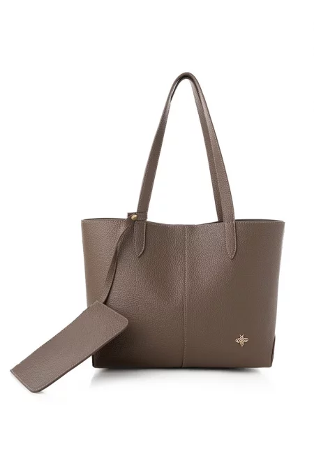 Шопинг чанта от еко кожа - Сиво-кафяв