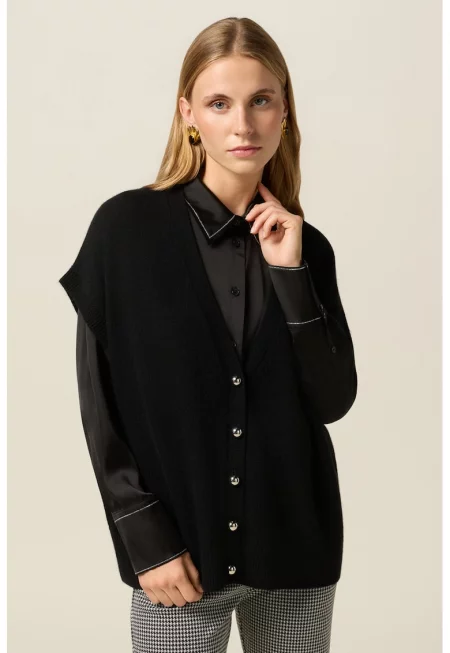 Шпиц жилетка с вълна - Черен