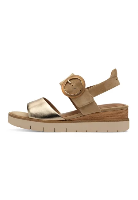 Скосени велурени сандали - Златист/Светлокафяв