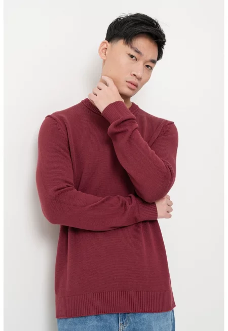 Слим пуловер от органичен памук - Тъмновиолетов