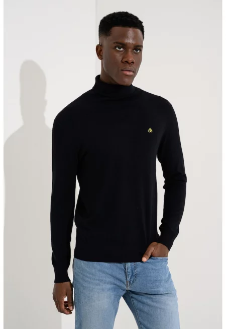 Слим пуловер с поло - Антрацитно сиво