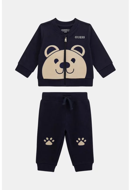 Спортен екип с шарка на плюшено мече и лого - Ултрамарин синьо/Камел