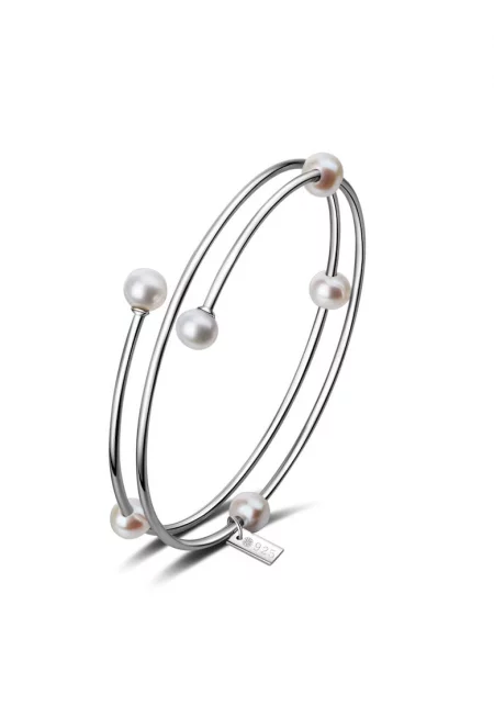 Сребърна гривна Midori с перли - Бял