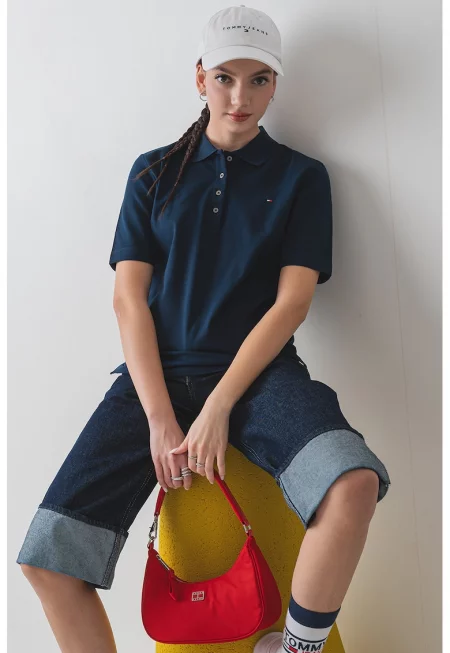 Стандартна тениска с яка и лого - Ултрамарин синьо