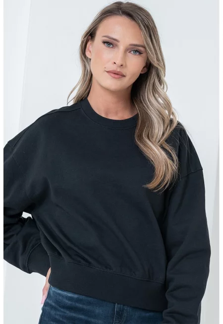 Суитшърт с овално деколте и паднали ръкави - Черен