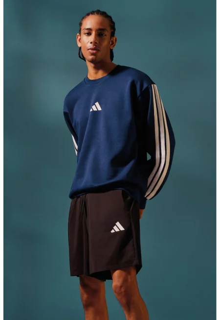 Суитшърт с памук с монограм - Бял/Тъмносин