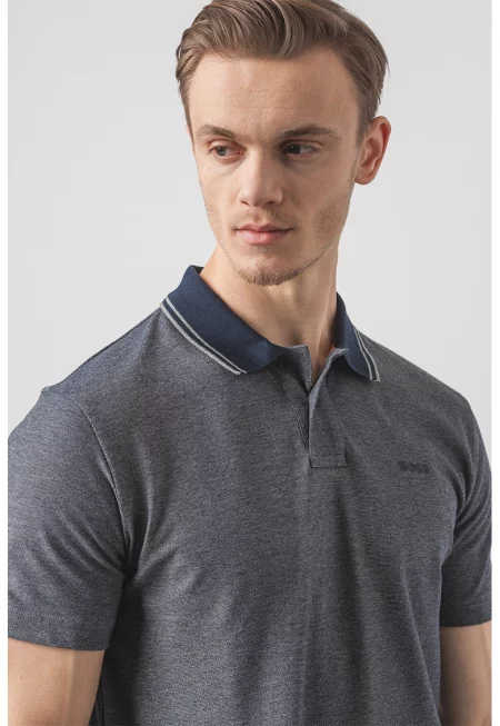 Свободна тениска с яка - Сив/Тъмносин