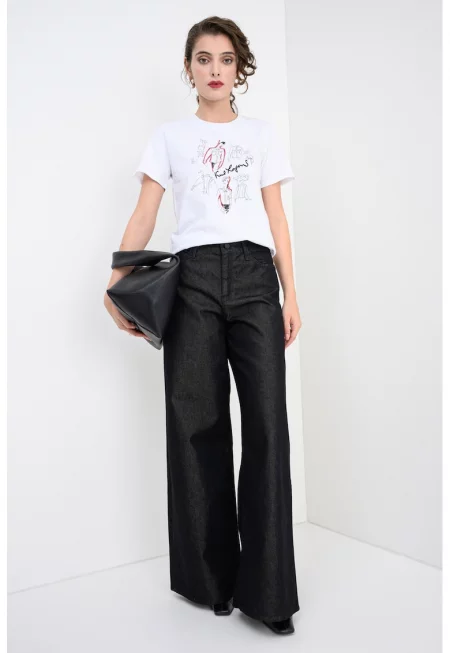 Тениска от органичен памук с графика - Червен/Бял