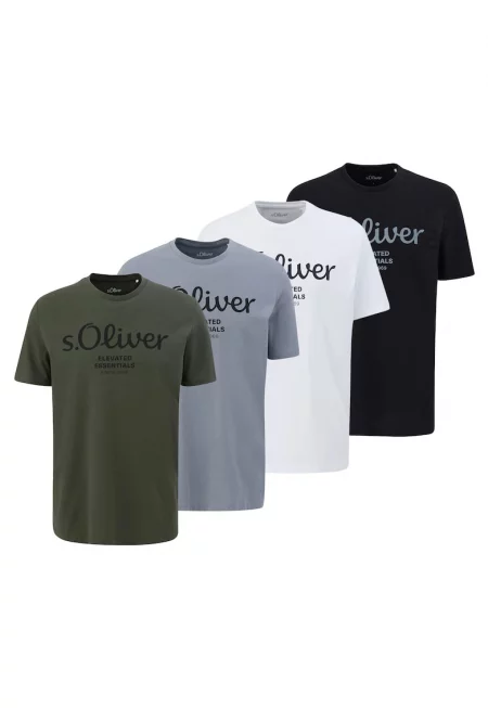 Тениска с лого - 4 броя - Бял/Черен/Тъмнозелен